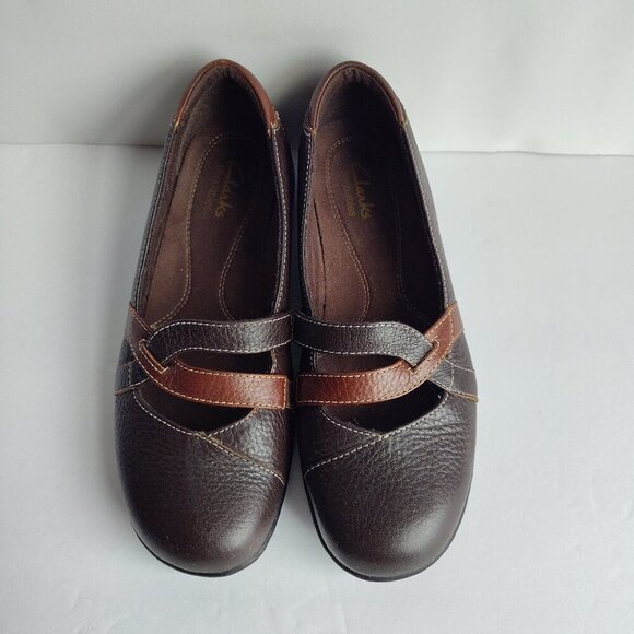 Clarks Shoes - Ladies SZ 7M Clarks Brown Leather Bendables Flat